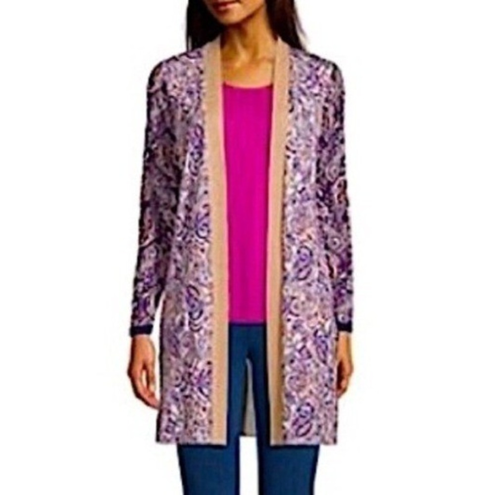 NWT Lands End Womens Paisley Print Open Front Cardigan Sweater Size SP - Picture 10 of 16